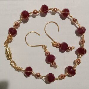 rose gold  beaded bracelet and matching  earrings